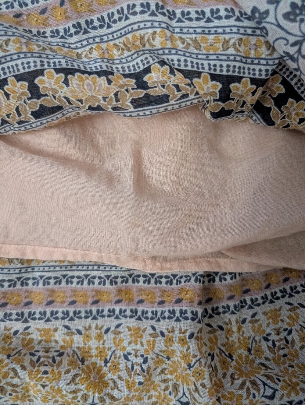J Jill Maxi Skirt Smocked Elastic Waist Floral Blue Yellow Size Large TALL - Picture 6 of 6